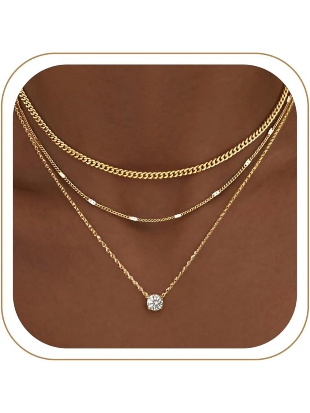 Layered Gold Necklaces for Women - Dainty Pendant & Chunky Cuban Chain Set